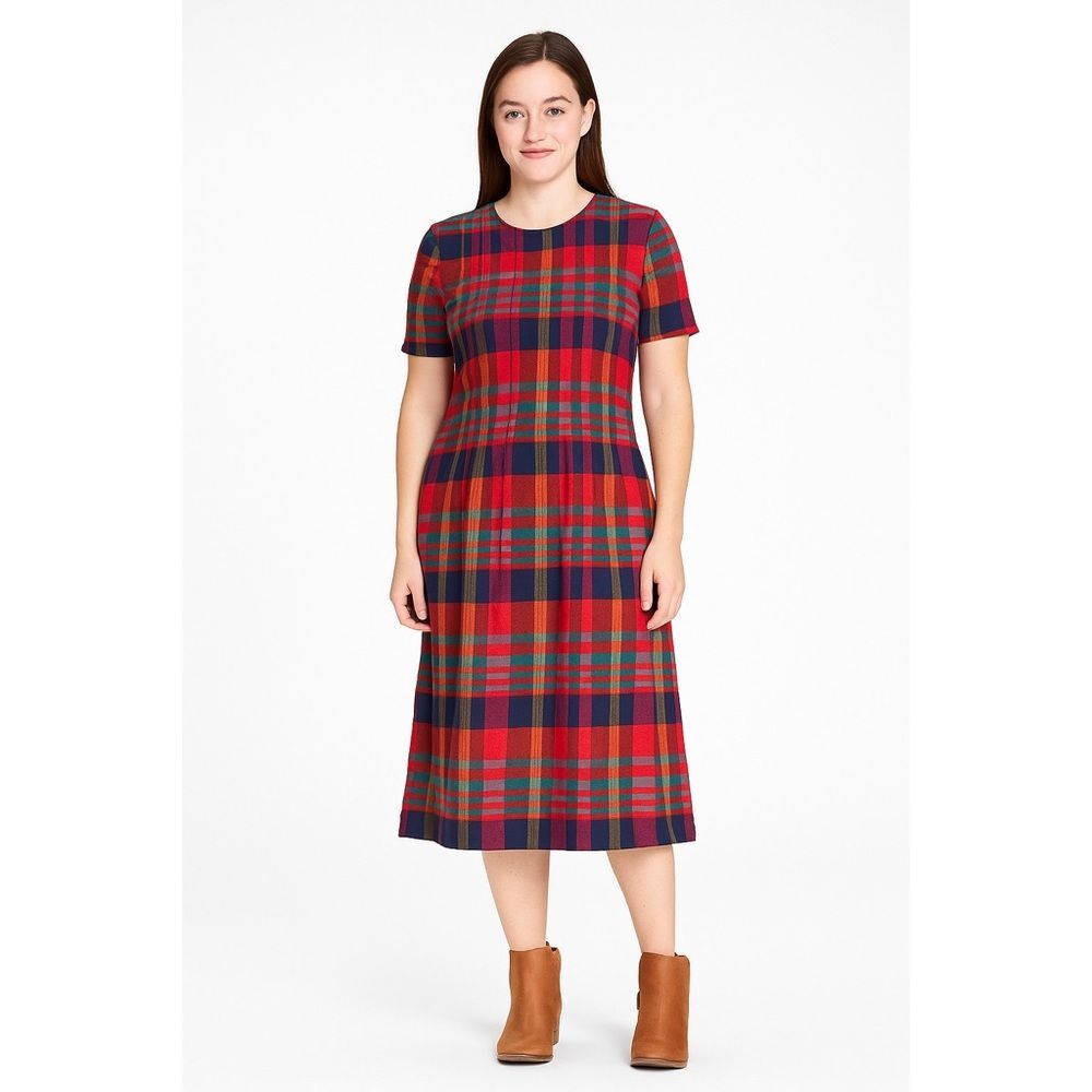 Vintage Red Navy Plaid Dress Size 6 Linen Cotton Cottagecore Natural Fibers